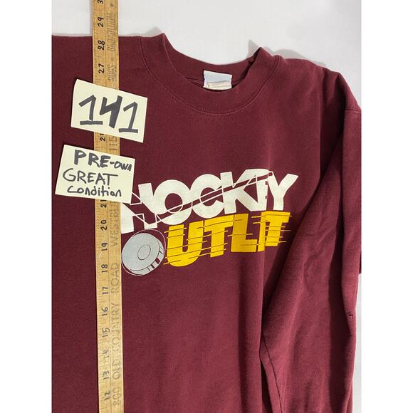 Vintage Hockey Outlet Sweater Adult Size Large Red'ish Purple Long Sleeve 90's - Picture 7 of 12